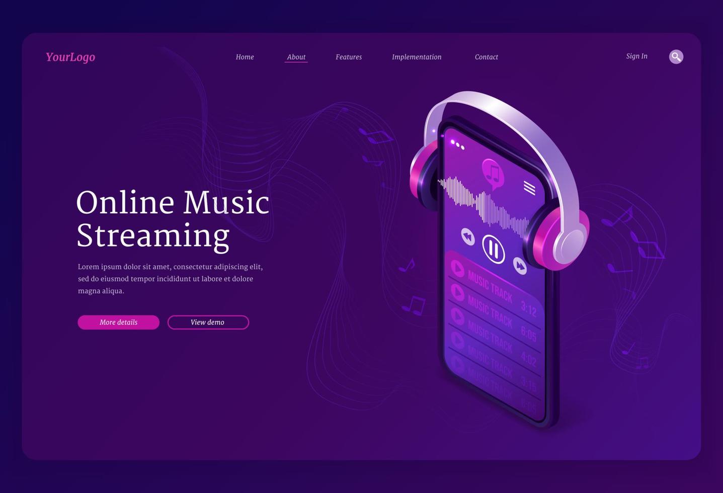 Online music streaming service isometric landing vector