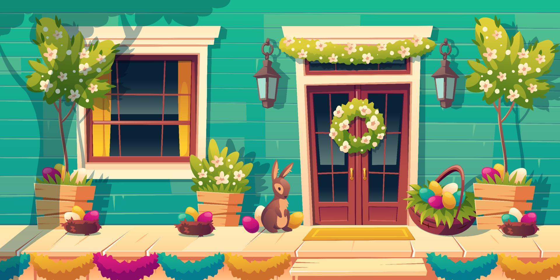 House facade with easter decoration on porch vector