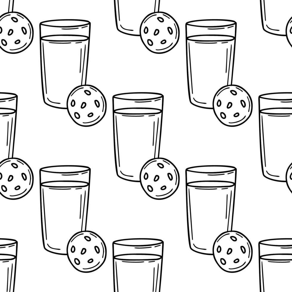 patrón impecable con un vaso de leche y una ilustración de galletas en estilo garabato vector