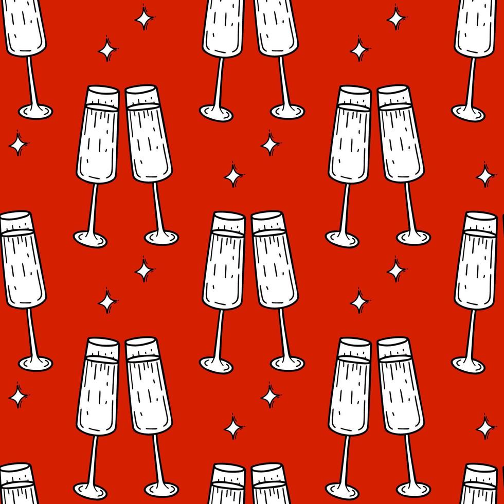 Seamless pattern with glasses of champagne in doodle style vector