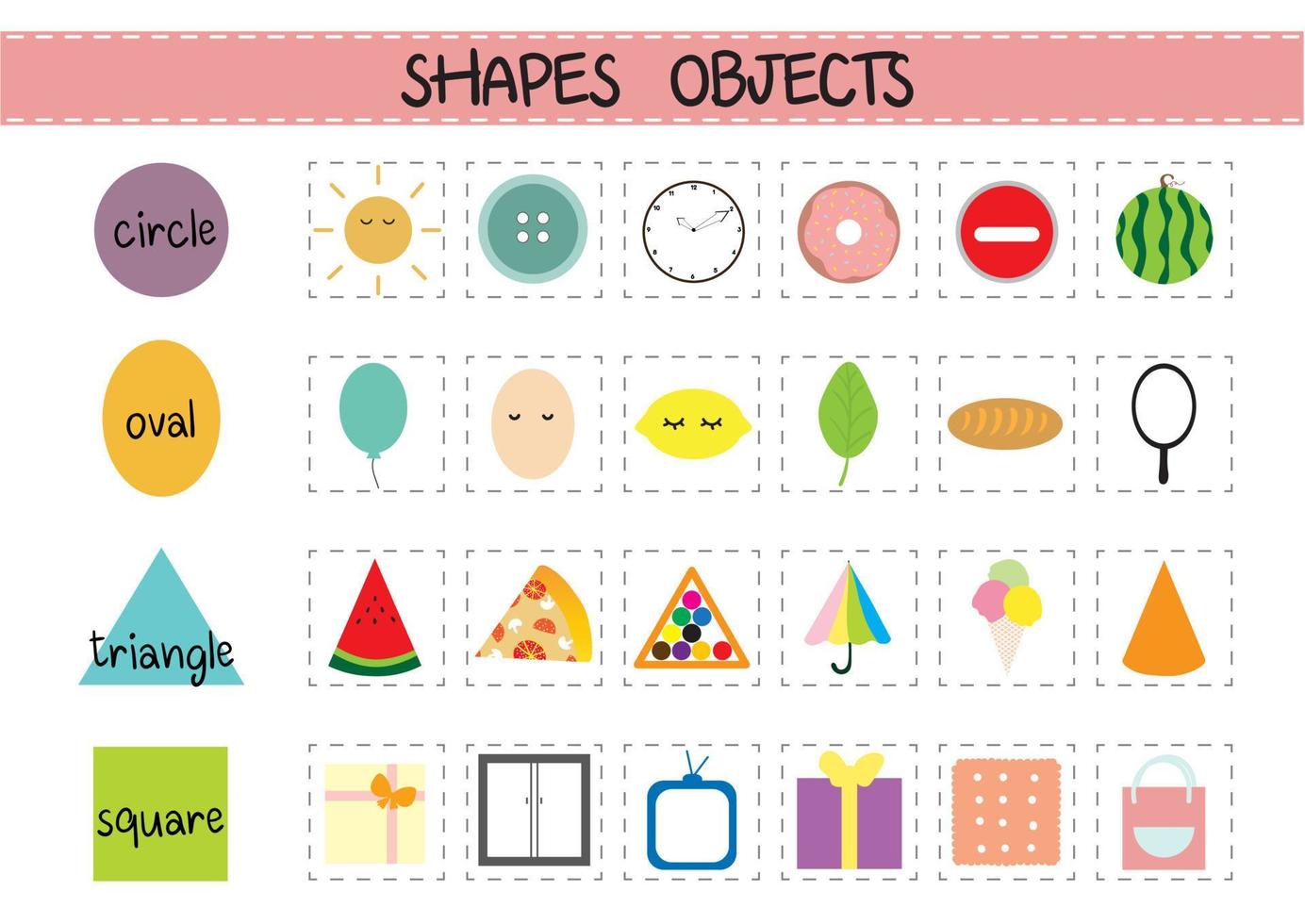 A set of shaped objects for kids, worksheet for preschool vector