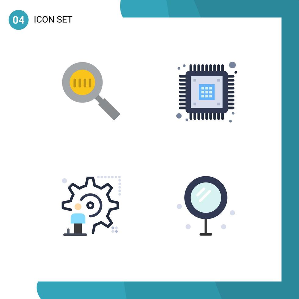 4 Thematic Vector Flat Icons and Editable Symbols of code setting magnifying device configuration Editable Vector Design Elements