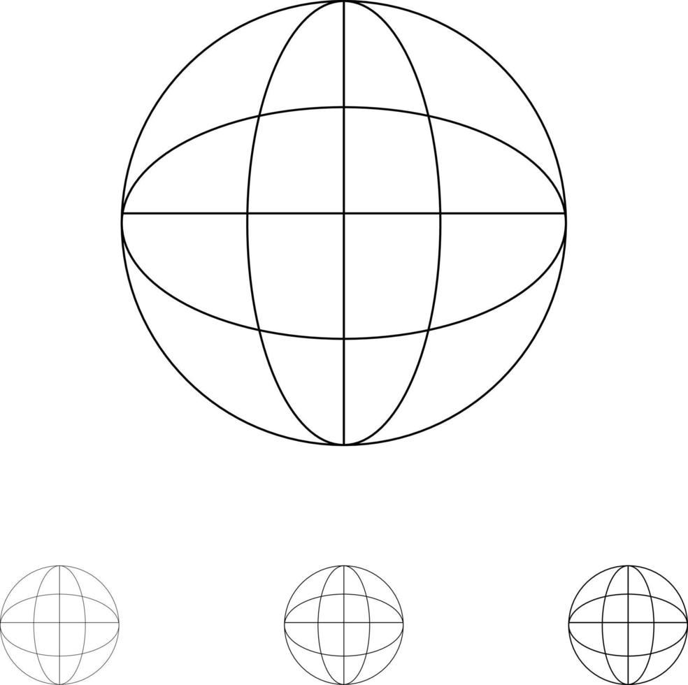 conjunto de iconos de línea negra en negrita y delgada del mundo de Internet de ubicación global vector