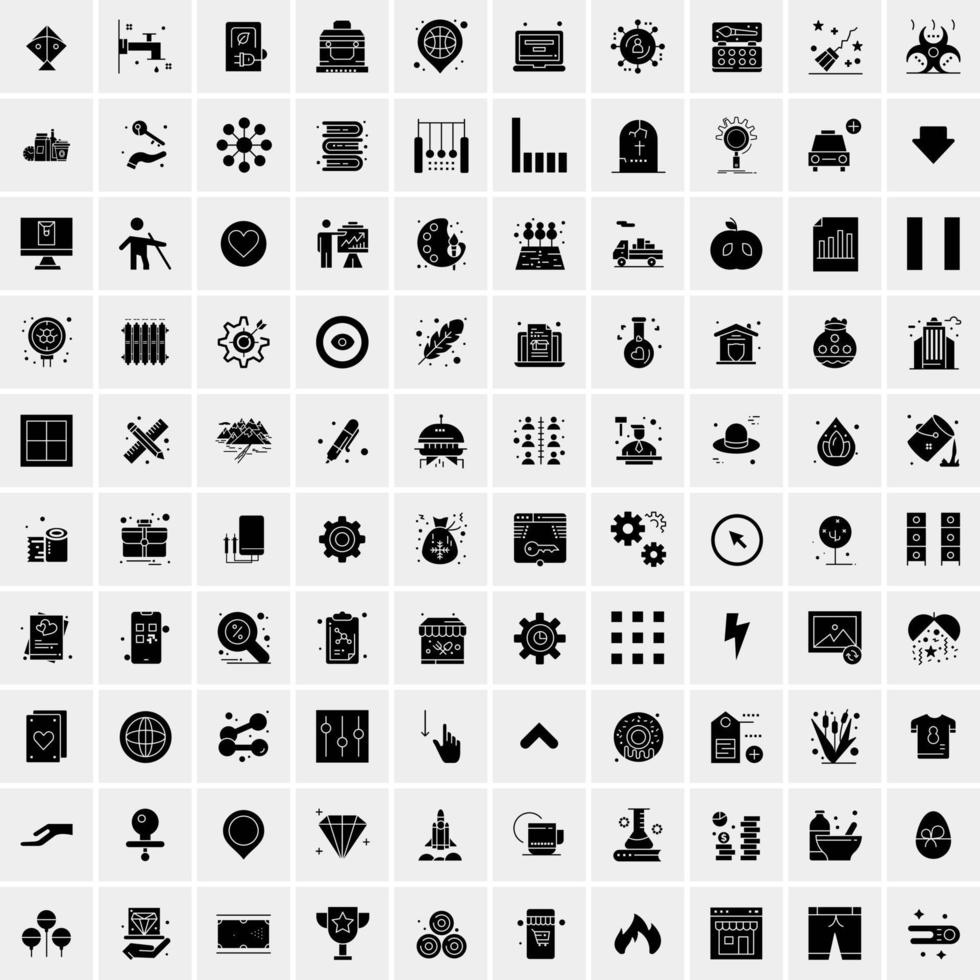 100 Business Icon Solid Glyph Vector Illustration