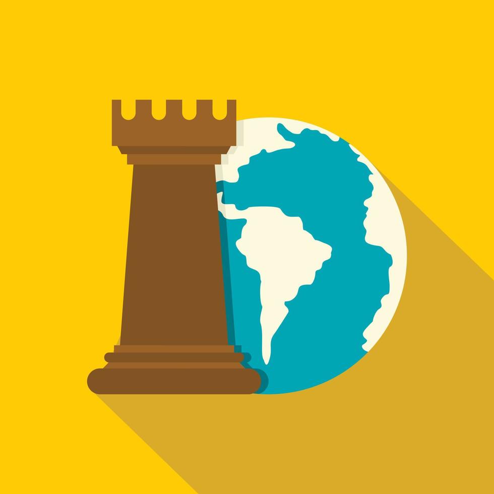 Globe Earth and chess rook icon, flat style vector