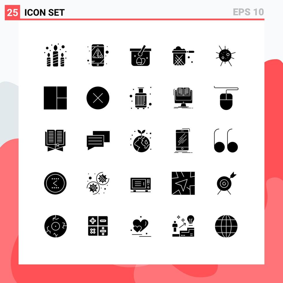 25 Universal Solid Glyphs Set for Web and Mobile Applications bacteria restaurant basket pot kitchen Editable Vector Design Elements