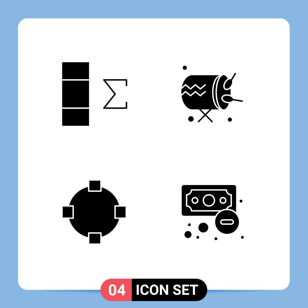 4 Thematic Vector Solid Glyphs and Editable Symbols of column points drum announcement economy Editable Vector Design Elements
