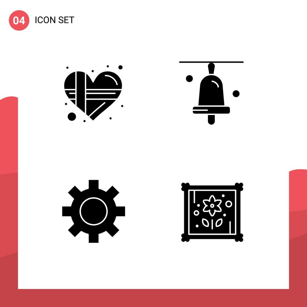 Mobile Interface Solid Glyph Set of 4 Pictograms of present tools love school hobbies Editable Vector Design Elements