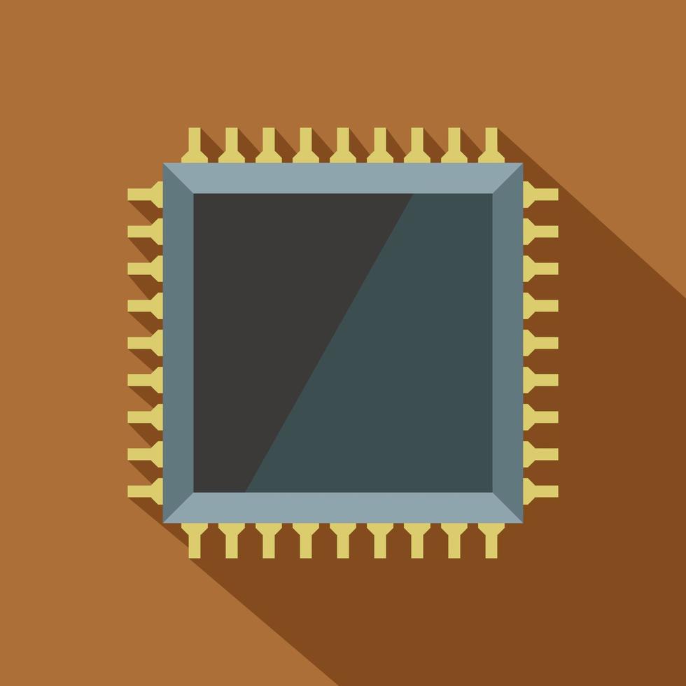 Computer microchip icon, flat style vector