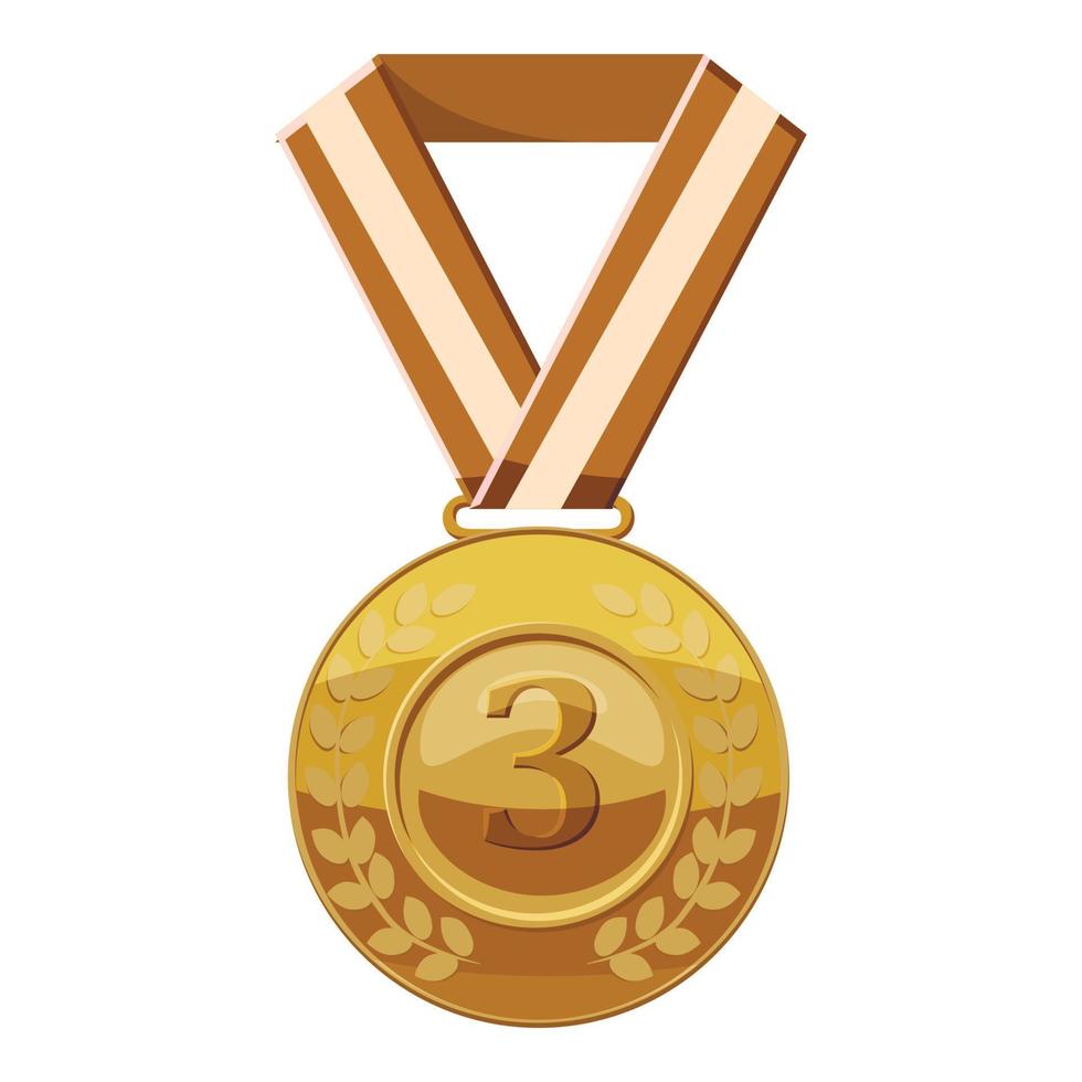 medalla de bronce con el icono número tres, estilo de dibujos animados vector