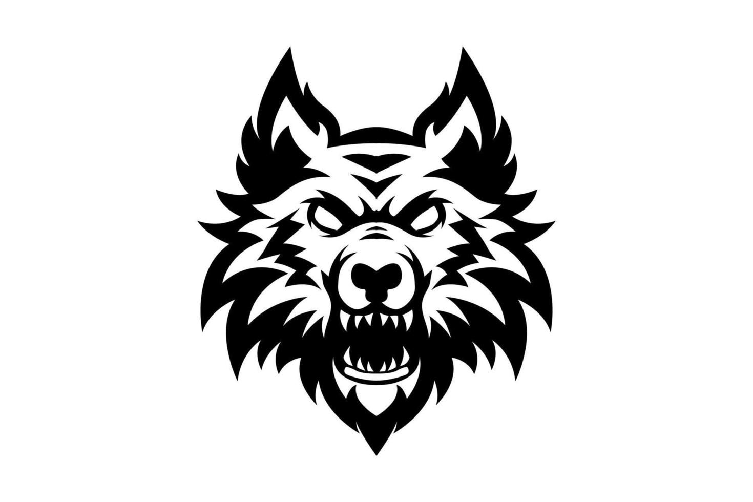 angry wolf head black white vector logo