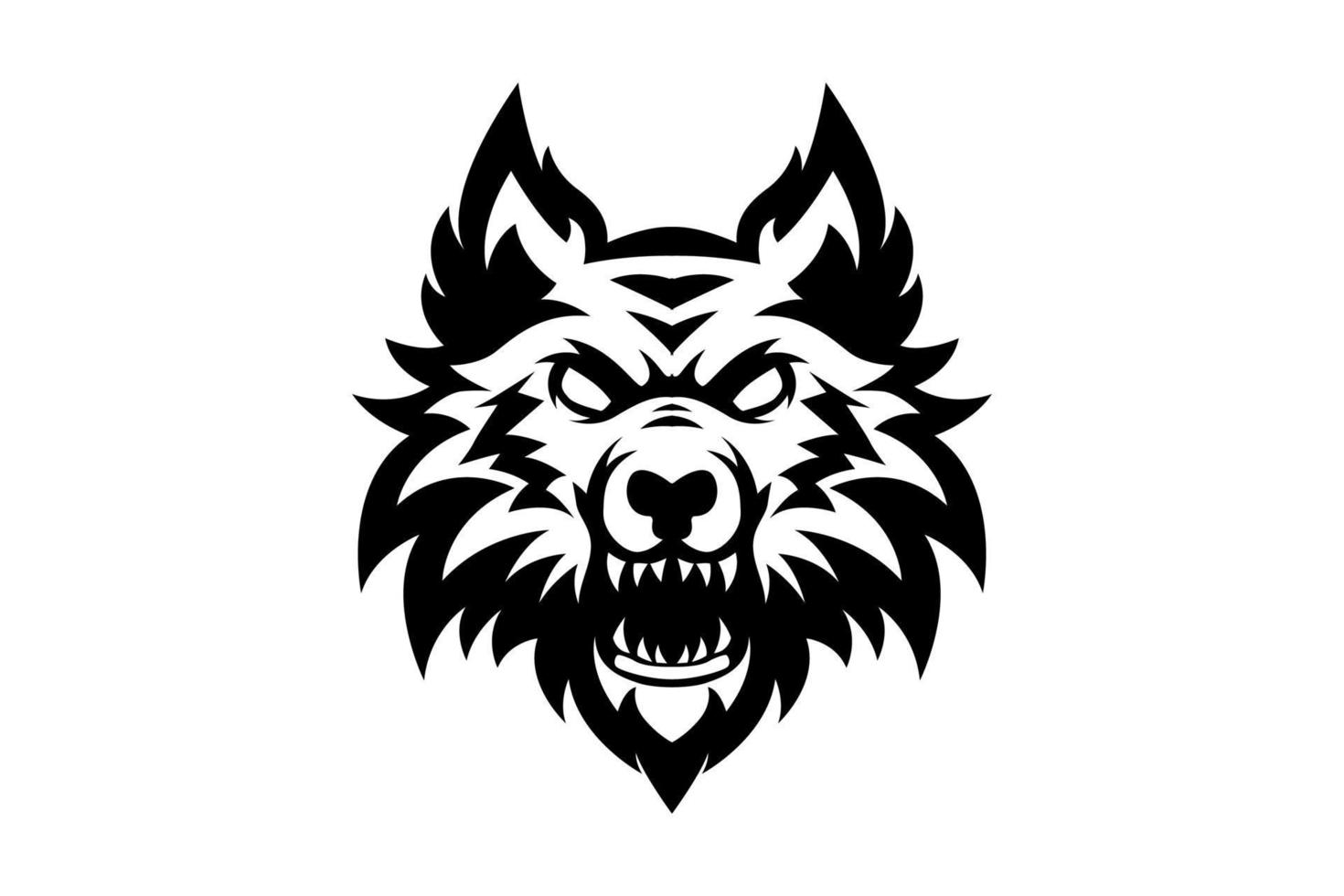 enojado lobo cabeza negro blanco vector logo