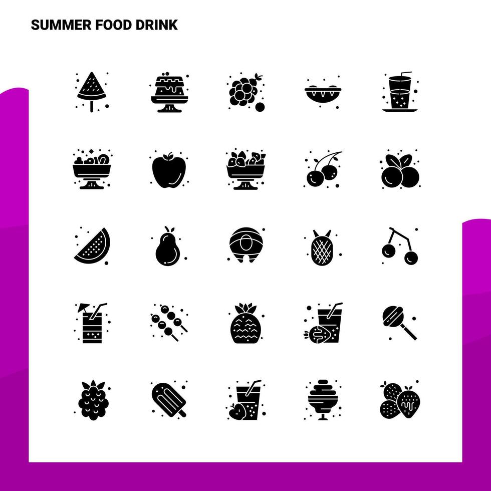 25 conjunto de iconos de bebida de comida de verano plantilla de ilustración de vector de icono de glifo sólido para ideas web y móviles para empresa comercial