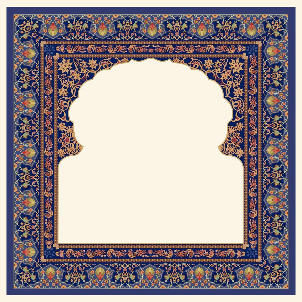 Islamic Floral Frame. Traditional Islamic Design. Mosque decoration element. Elegance Background with Text input area in a center. vector