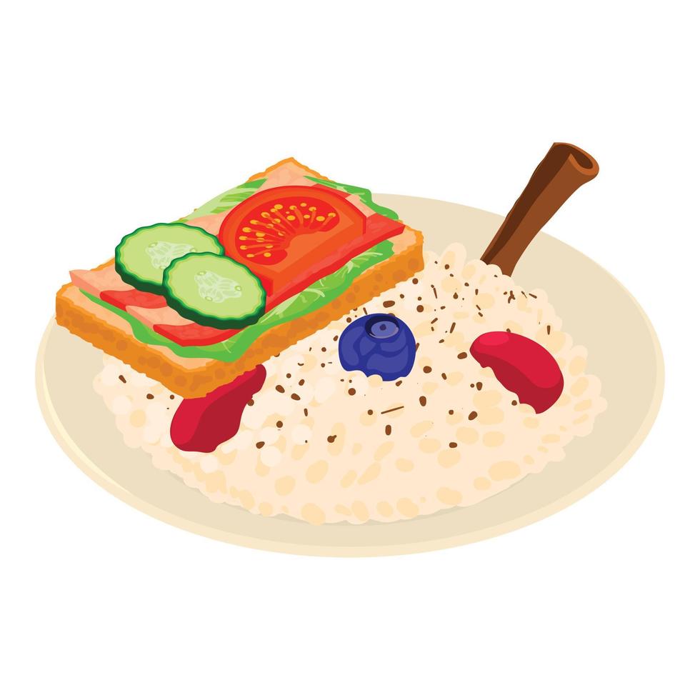 icono de cocina tradicional vector isométrico. icono de arroz con fruta y sándwich