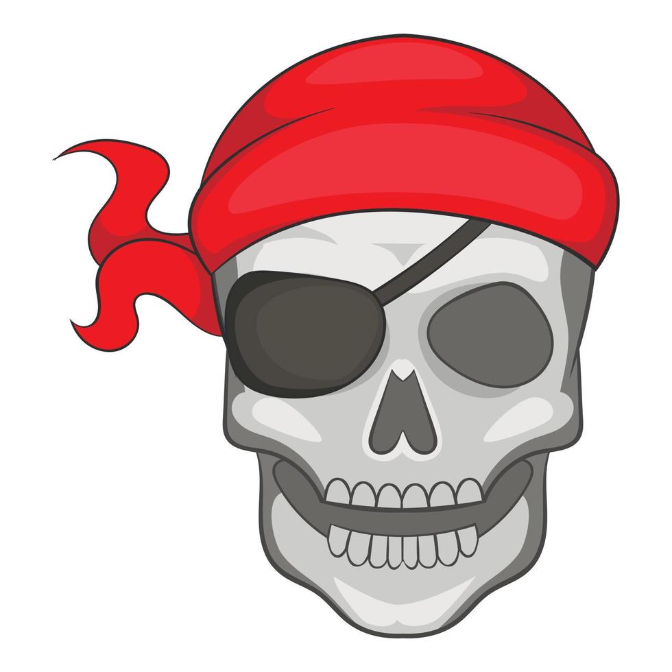 Pirate skull in bandane icon, cartoon style vector