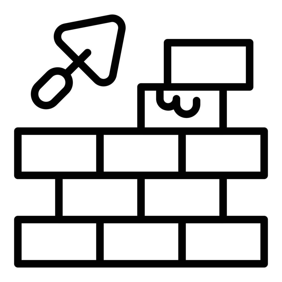 vector de contorno de icono de pared de ladrillo de cemento. construcción del trabajador