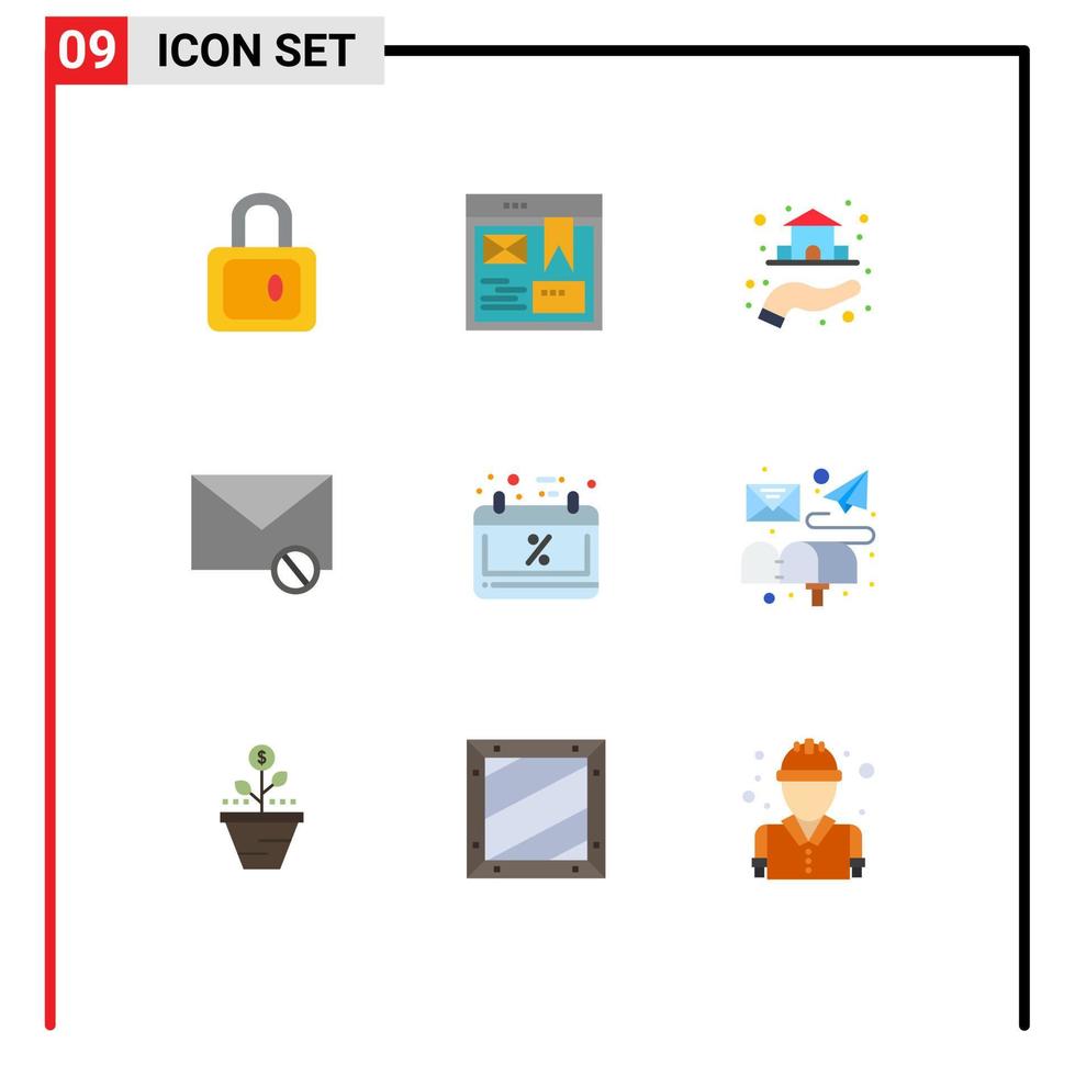 Universal Icon Symbols Group of 9 Modern Flat Colors of calendar spam real sms mail Editable Vector Design Elements