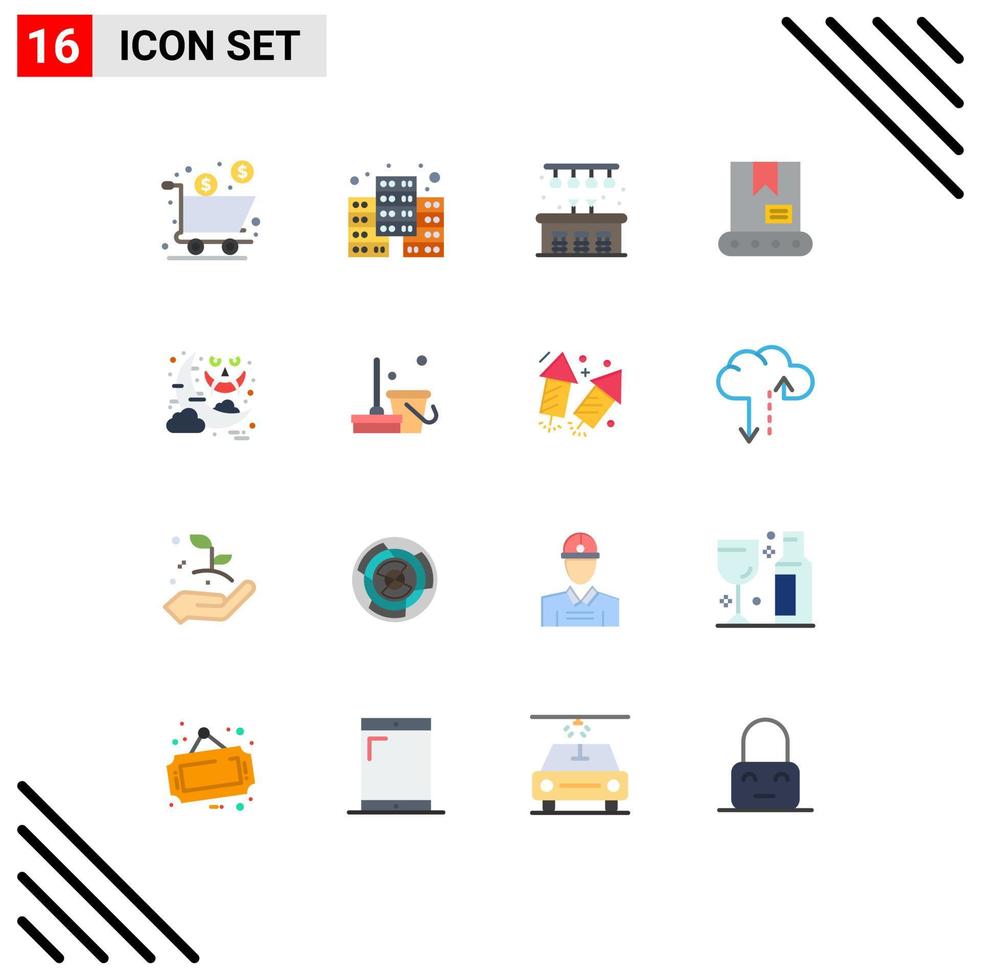 Pack of 16 Modern Flat Colors Signs and Symbols for Web Print Media such as ghost moon city halloween construction Editable Pack of Creative Vector Design Elements