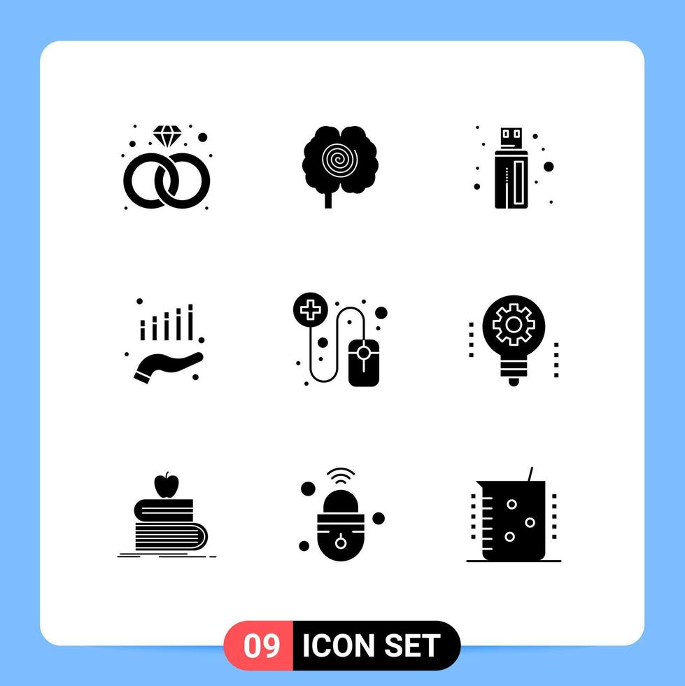 Group of 9 Modern Solid Glyphs Set for ai pharmaceutical connector online growth Editable Vector Design Elements