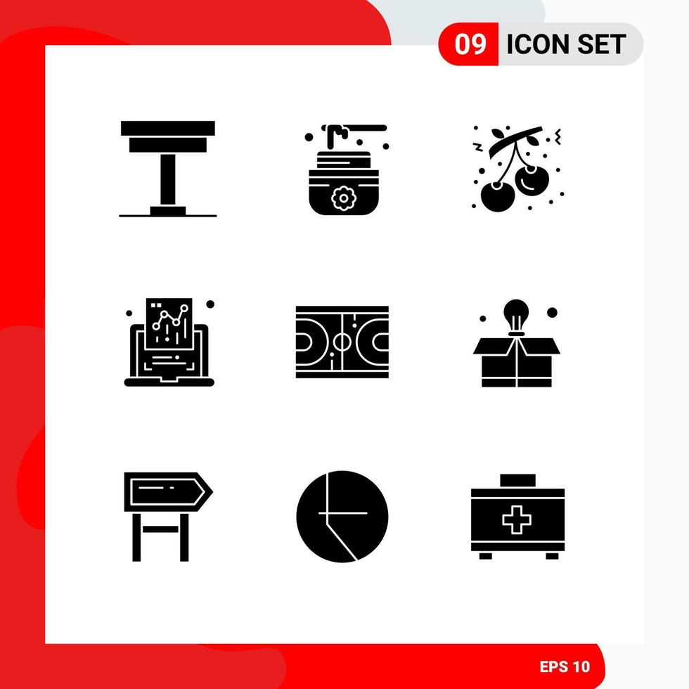 Set of 9 Modern UI Icons Symbols Signs for court graph berry document new year Editable Vector Design Elements