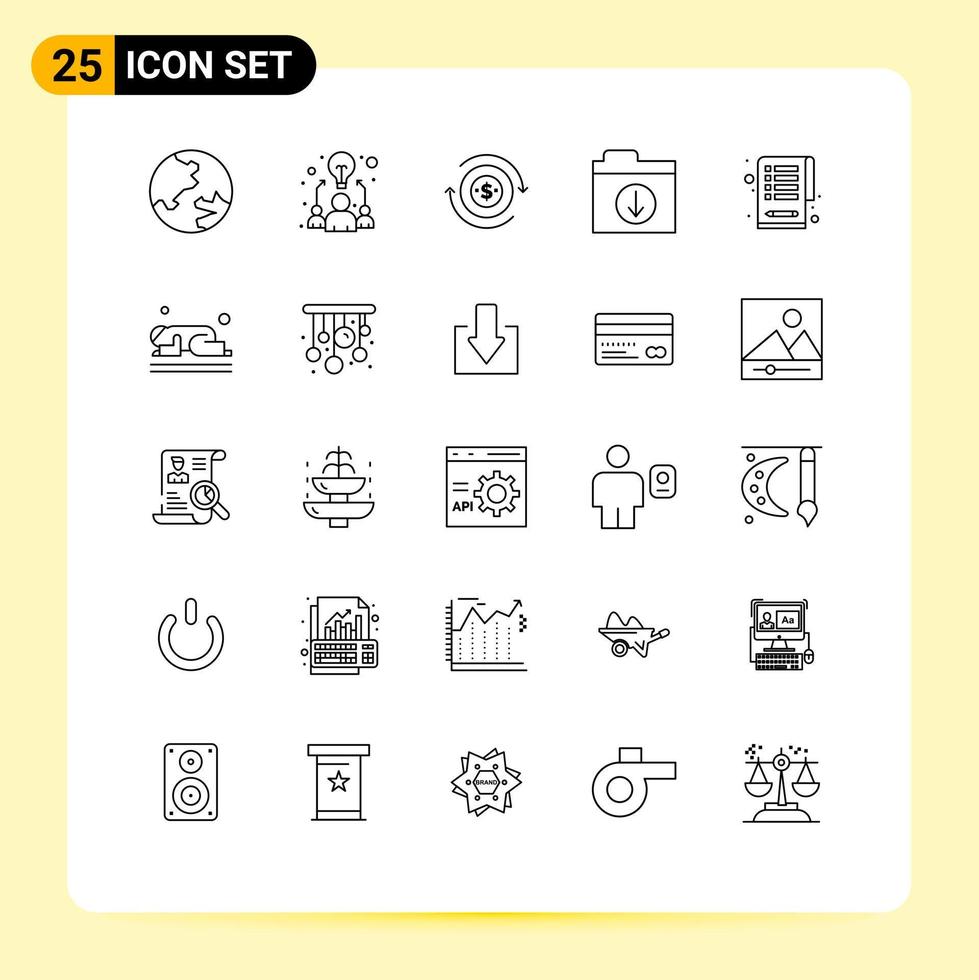 Group of 25 Lines Signs and Symbols for islam clipboard flow checklist files Editable Vector Design Elements