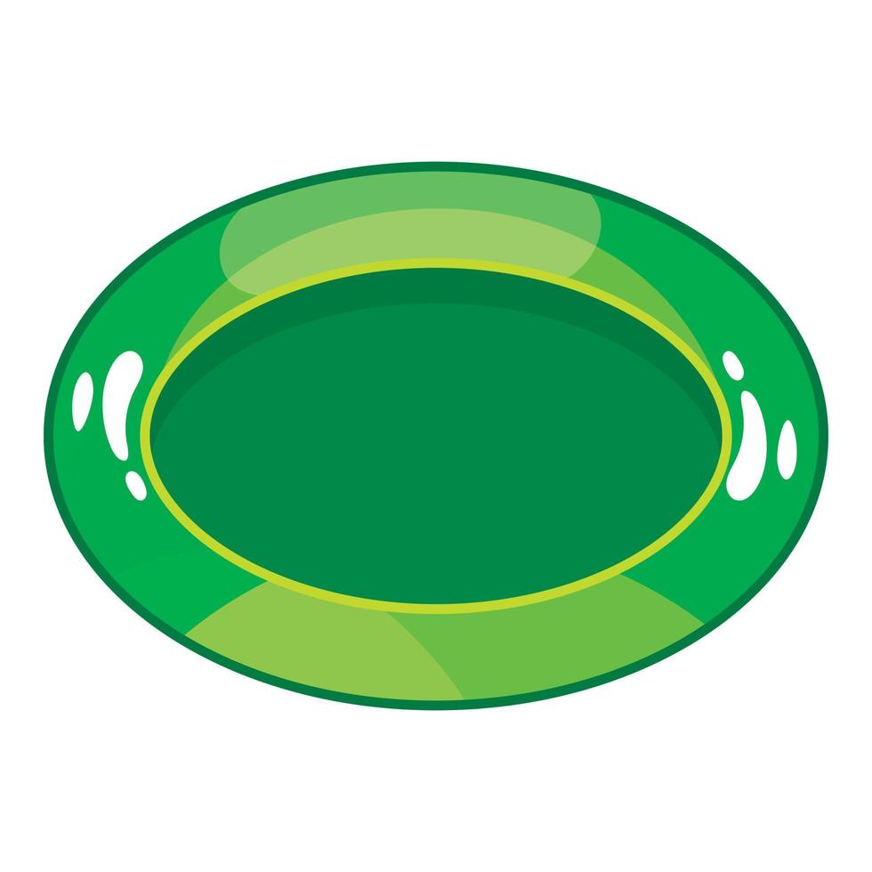 Oval green button icon, cartoon style vector