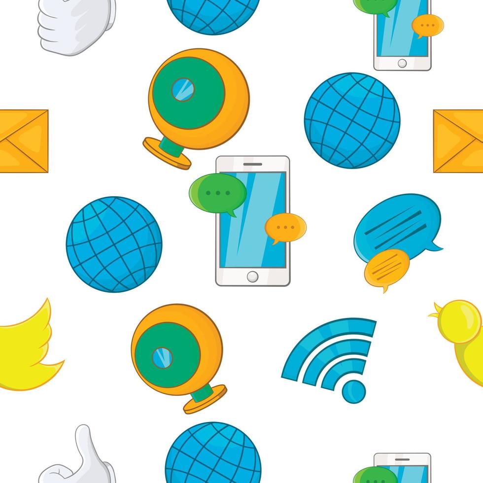 Communication over internet pattern, cartoon style vector