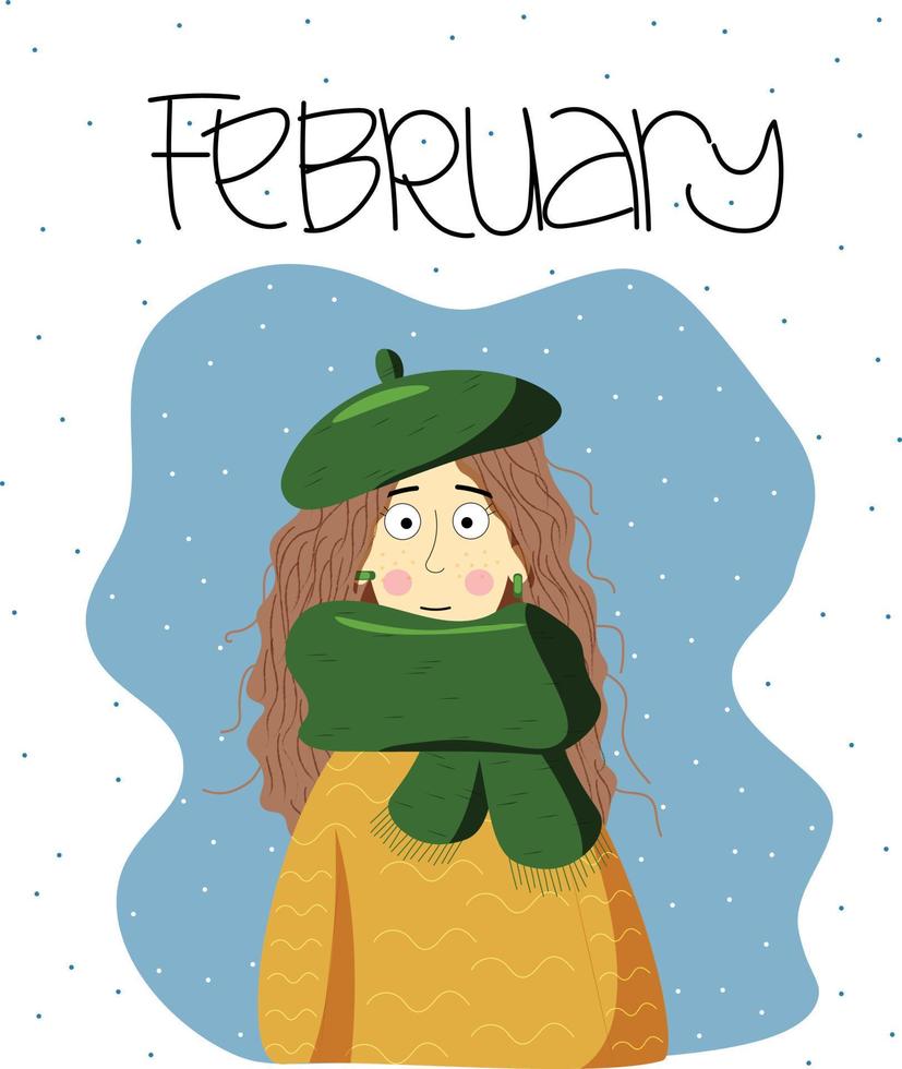 febrero linda chica. edición de invierno. calendario vector