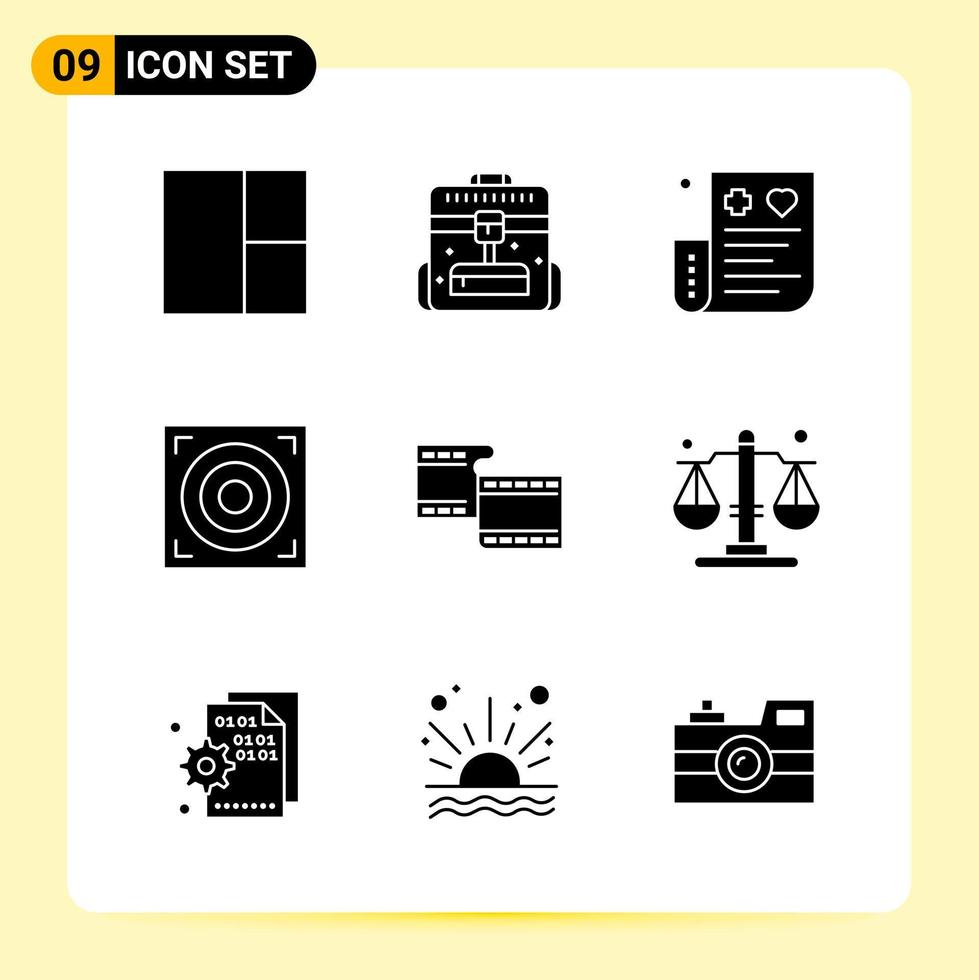 9 iconos creativos para el diseño moderno de sitios web y aplicaciones móviles receptivas 9 signos de símbolos de glifo sobre fondo blanco 9 paquete de iconos fondo de vector de icono negro creativo