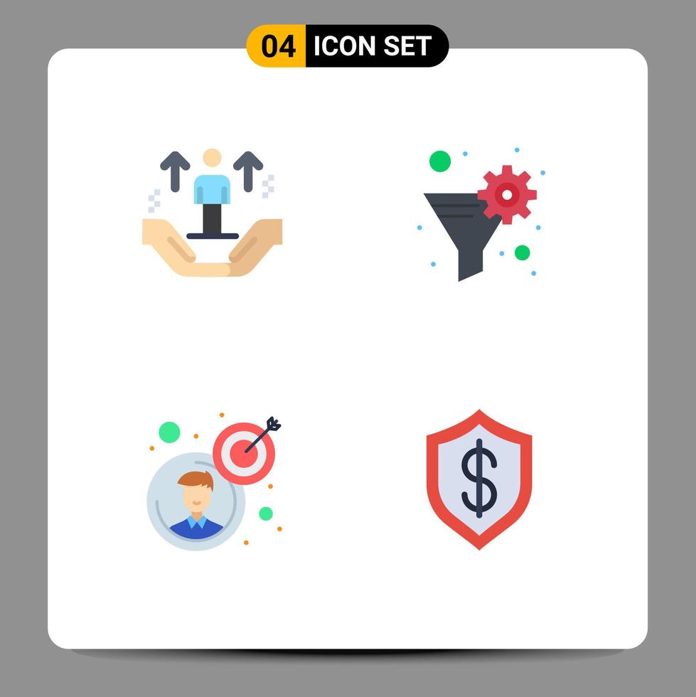 4 iconos planos universales establecidos para aplicaciones web y móviles, filtro de soporte comercial para usuarios, elementos de diseño vectorial editables para hombres de negocios vector