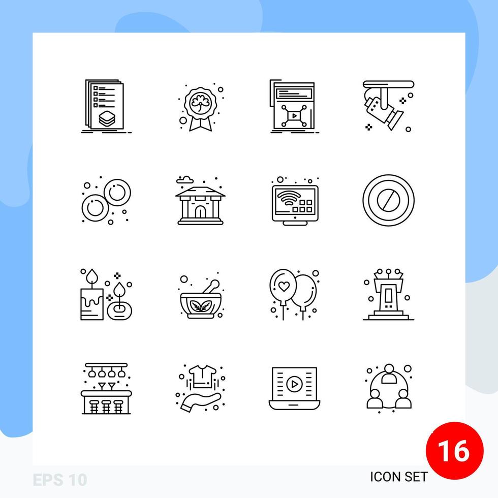 Group of 16 Outlines Signs and Symbols for light bright saint website video Editable Vector Design Elements