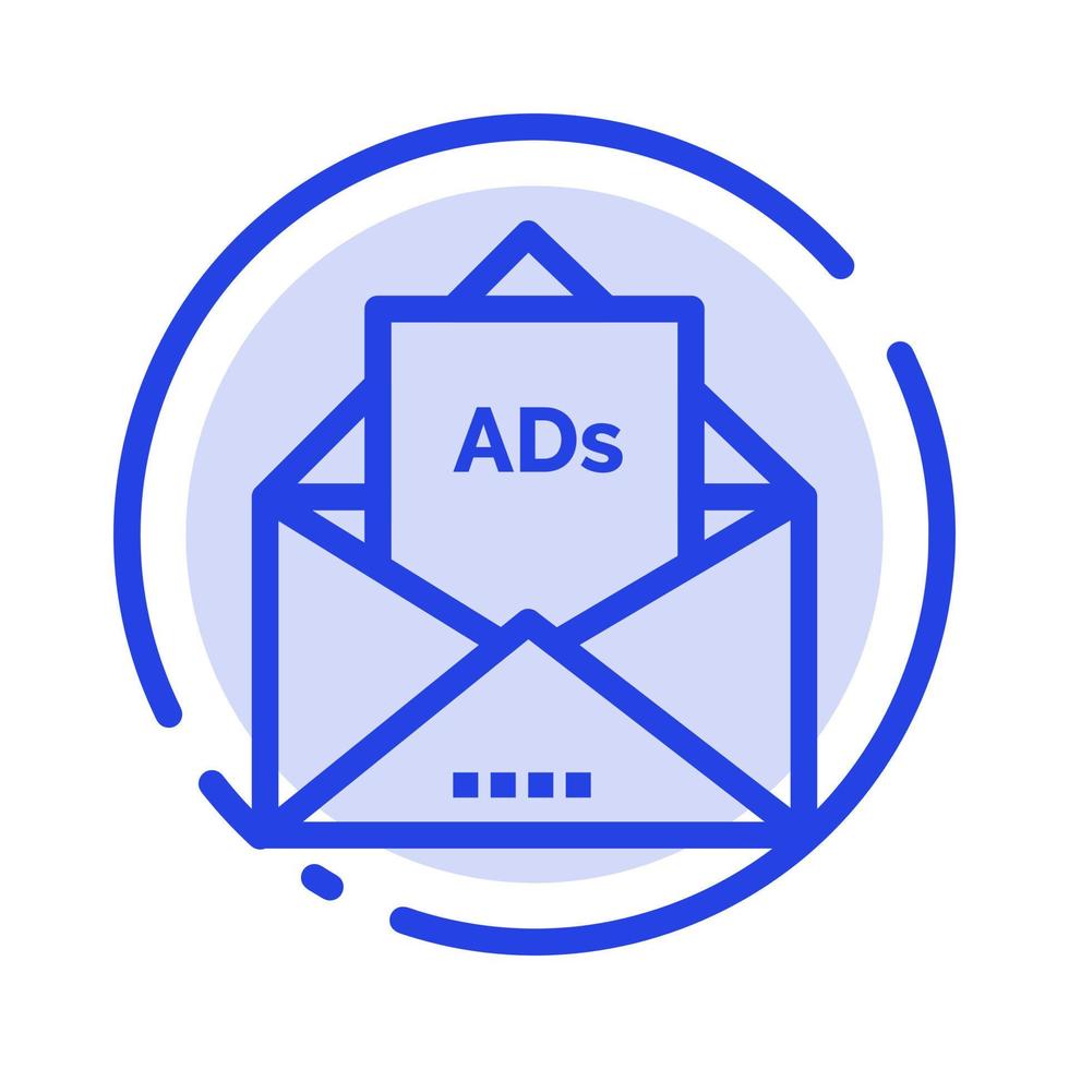 anuncio publicidad correo electrónico carta correo azul línea punteada icono de línea vector