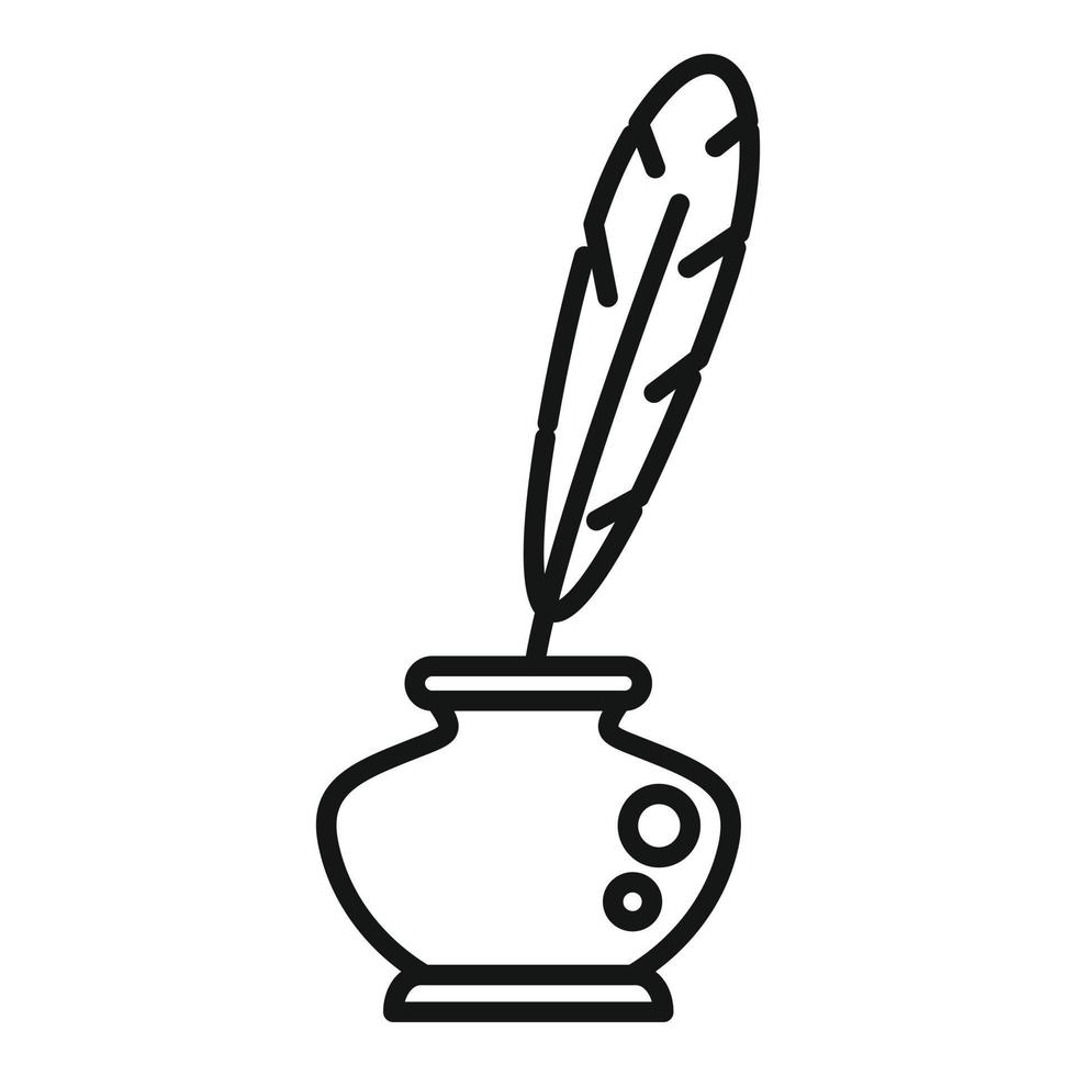 Ink feather pot icon outline vector. Pen paper vector