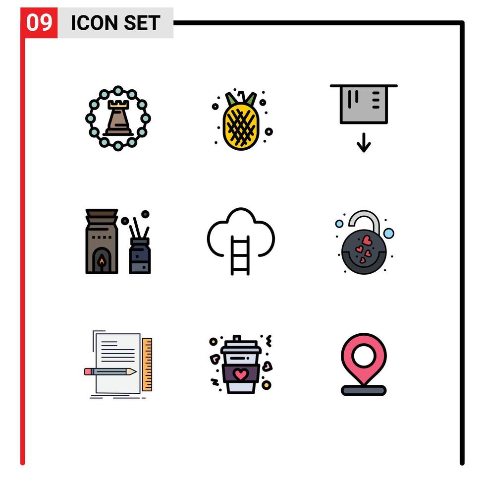 Universal Icon Symbols Group of 9 Modern Filledline Flat Colors of badges scent summer relax aromatherapy Editable Vector Design Elements