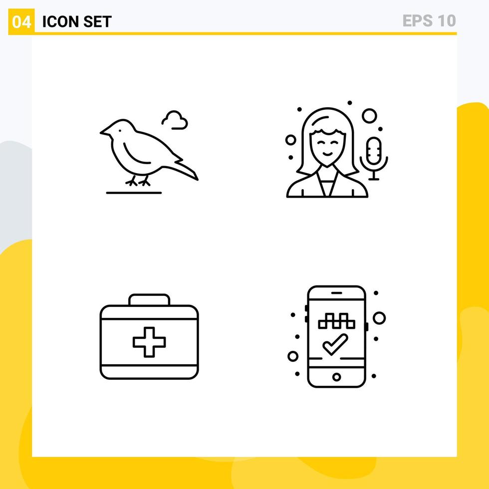 User Interface Pack of 4 Basic Filledline Flat Colors of bird care sparrow recording online cab booking Editable Vector Design Elements