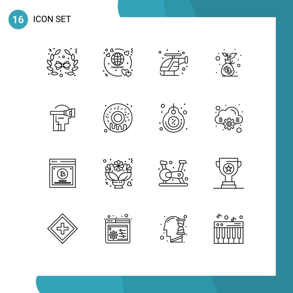 16 Universal Outline Signs Symbols of headset virtual fast money bag growth Editable Vector Design Elements