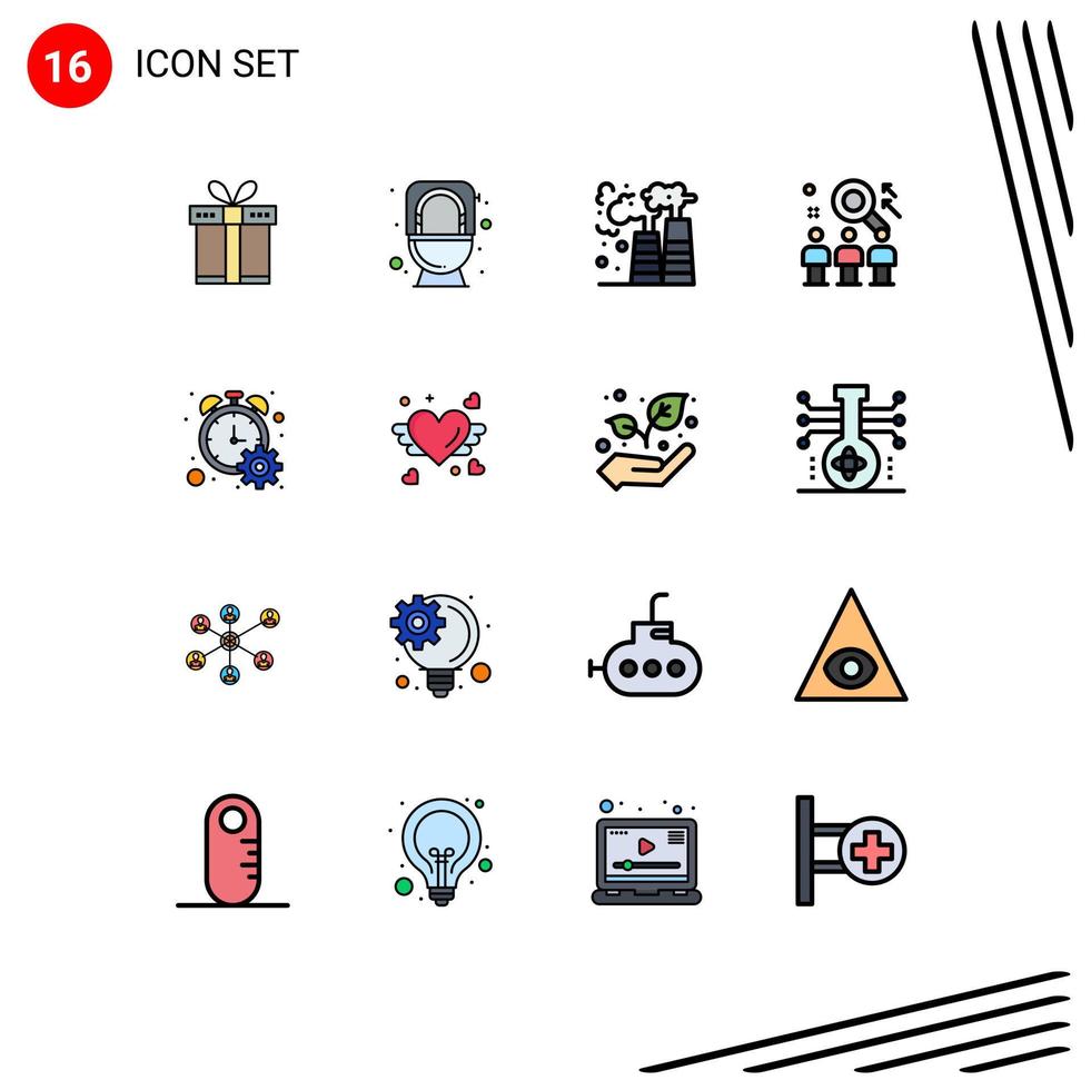 Modern Set of 16 Flat Color Filled Lines Pictograph of counter user factory team rescource Editable Creative Vector Design Elements