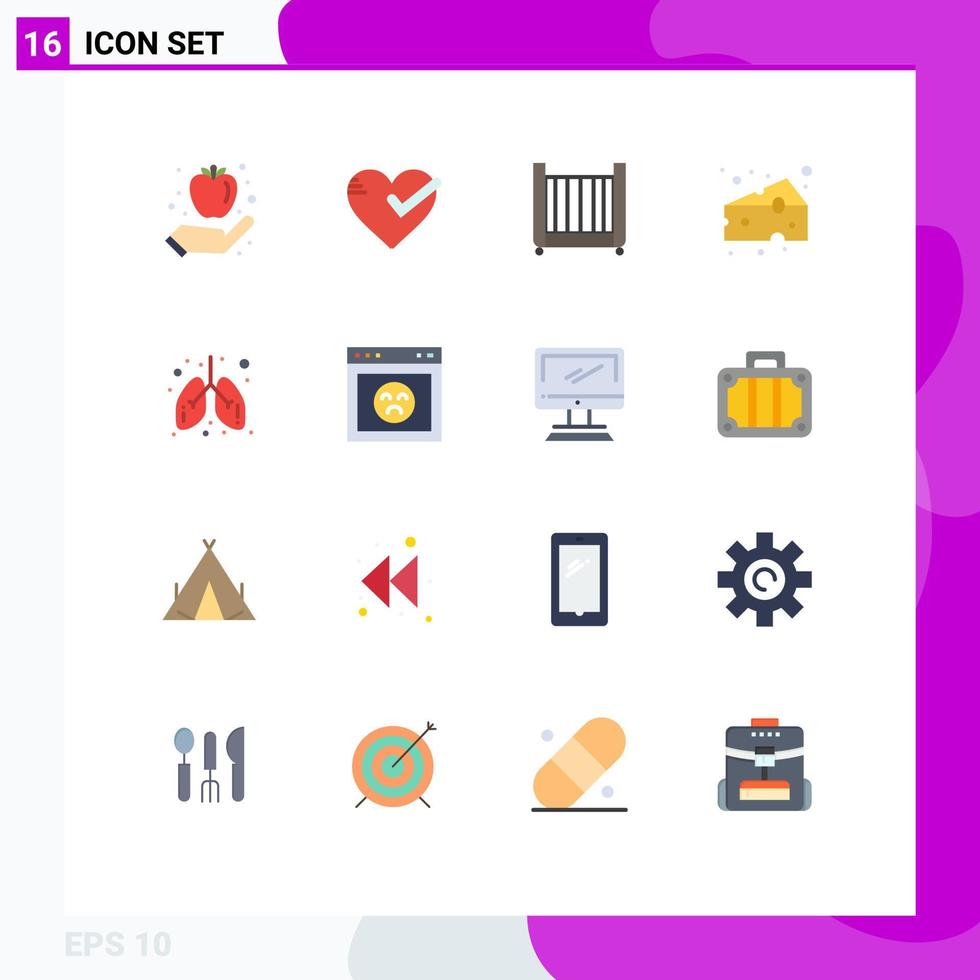 16 Flat Color concept for Websites Mobile and Apps care food tick cheeses toy Editable Pack of Creative Vector Design Elements