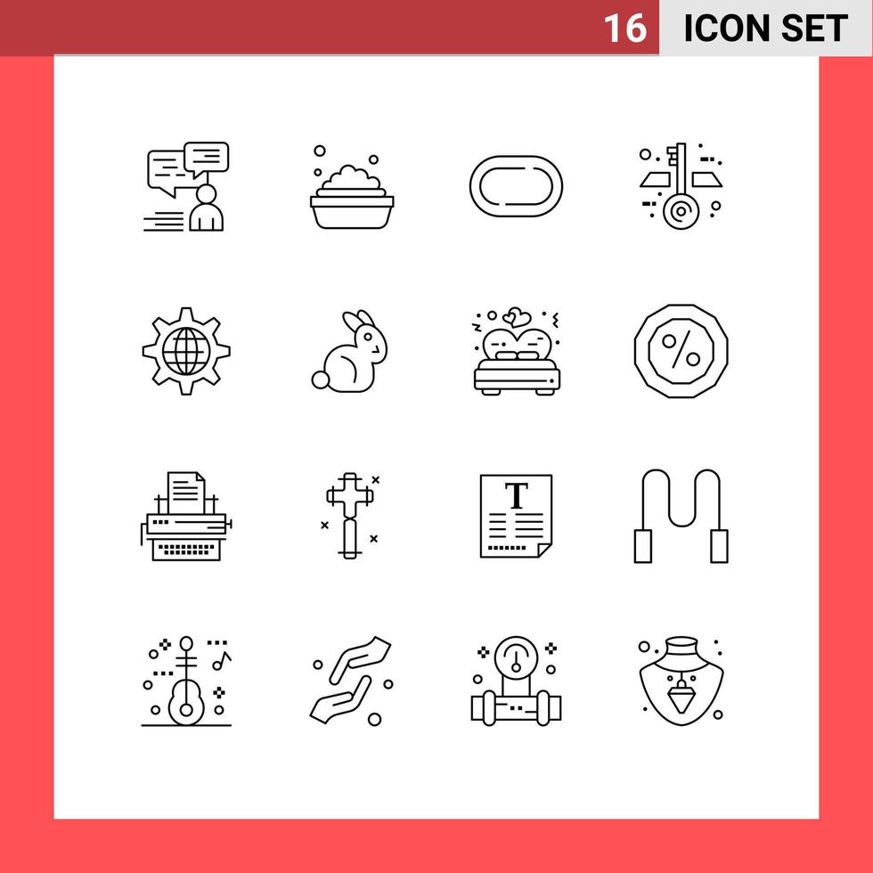 Group of 16 Modern Outlines Set for gear globe road global blueprint Editable Vector Design Elements