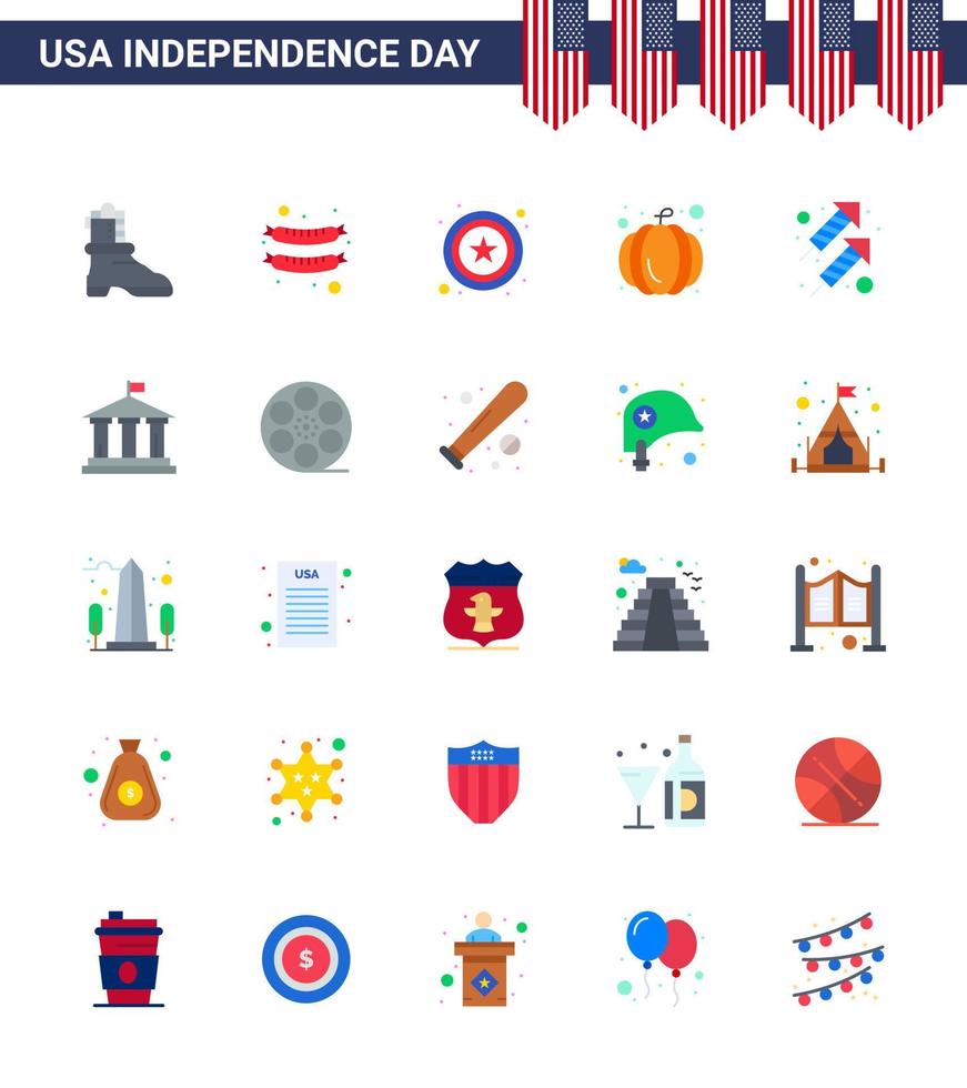 Big Pack of 25 USA Happy Independence Day USA Vector Flats and Editable Symbols of flag shoot sign firework celebration Editable USA Day Vector Design Elements