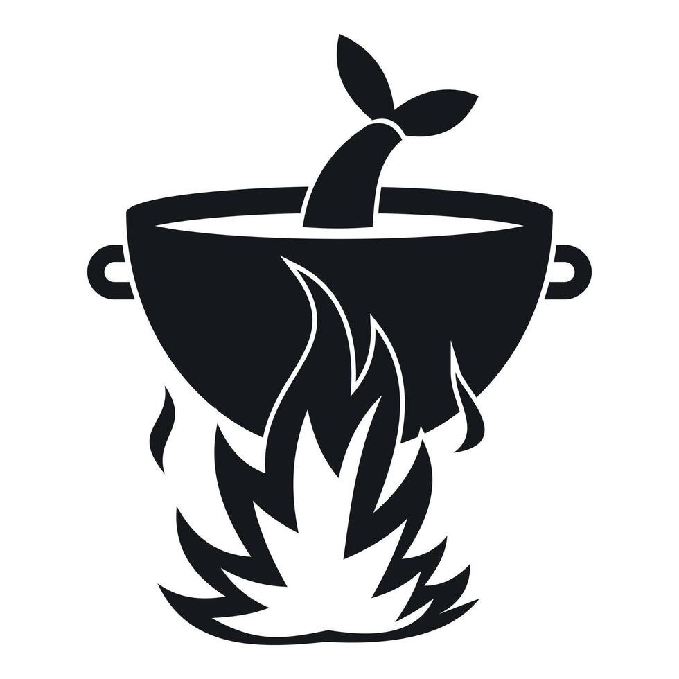 Fish soup on a fire icon, simple style vector