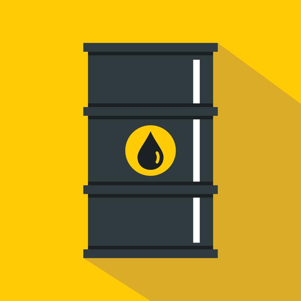 Black oil barrel icon, flat style vector