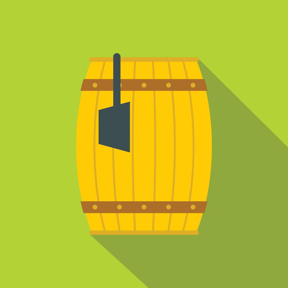 Wooden barrel with ladle icon, flat style vector