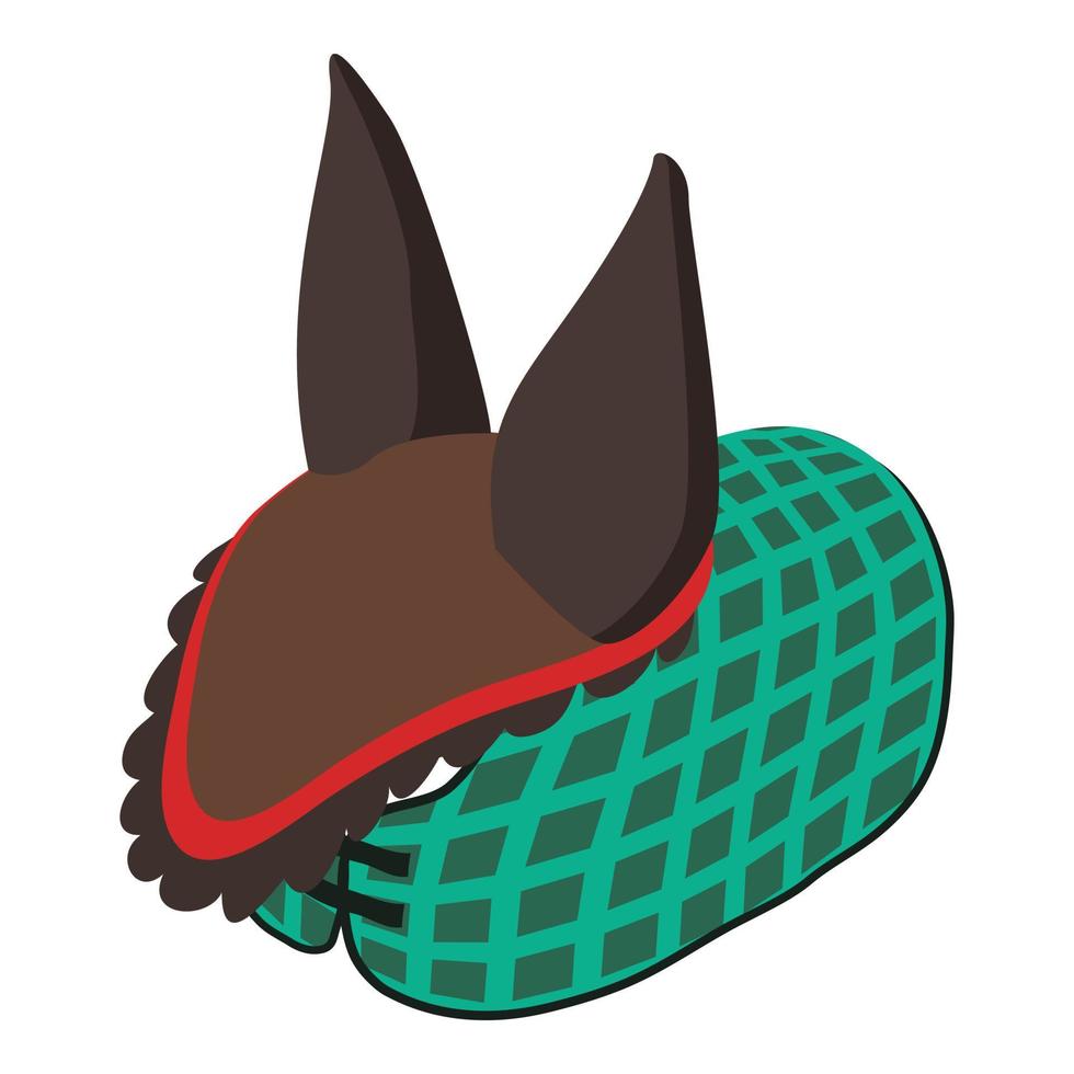 vector isométrico del icono del deporte ecuestre. caballo nuevo gorro marron con oreja y mantita