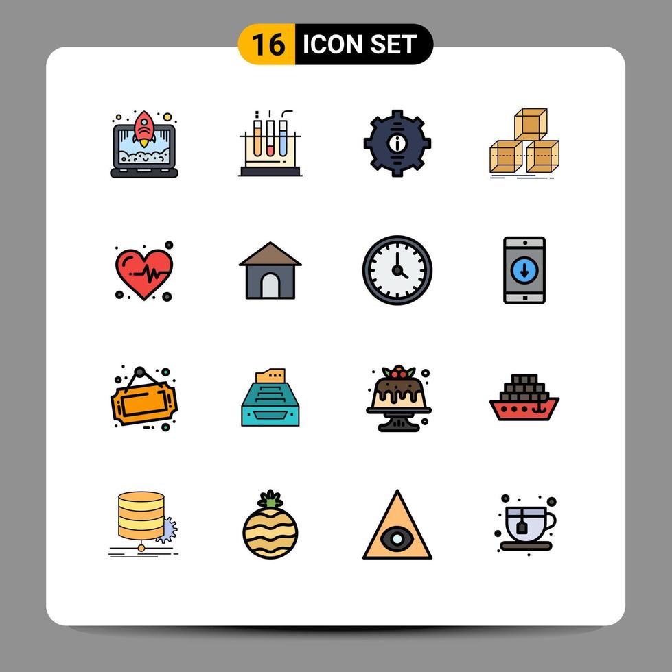 User Interface Pack of 16 Basic Flat Color Filled Lines of heart box customer stack arrange Editable Creative Vector Design Elements