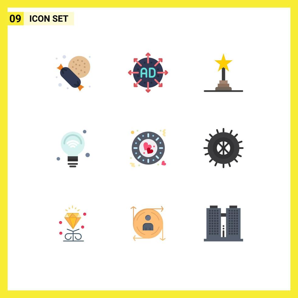 Flat Color Pack of 9 Universal Symbols of dinner iot achievement award internet of things bulb Editable Vector Design Elements