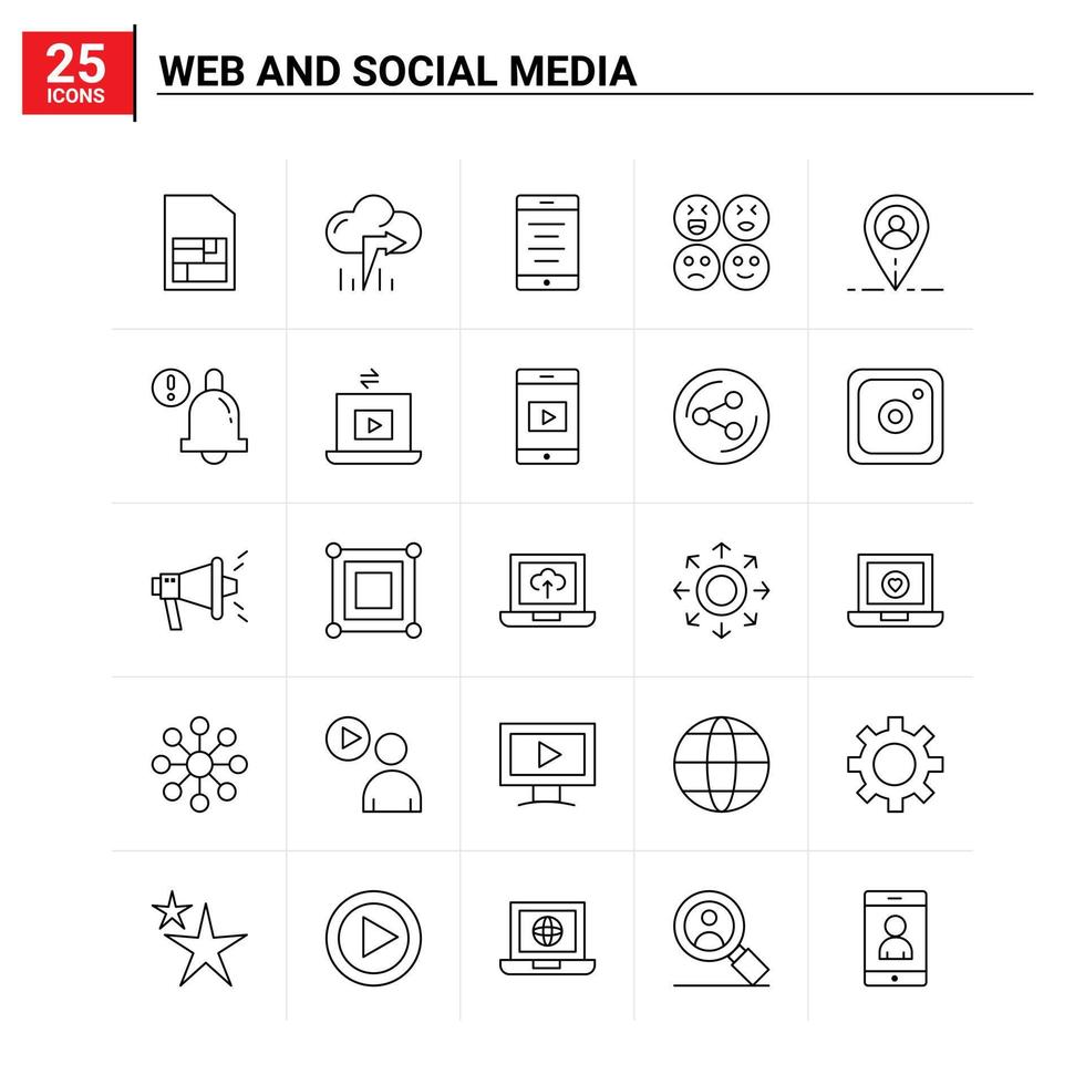 25 web y redes sociales conjunto de iconos de fondo vectorial vector