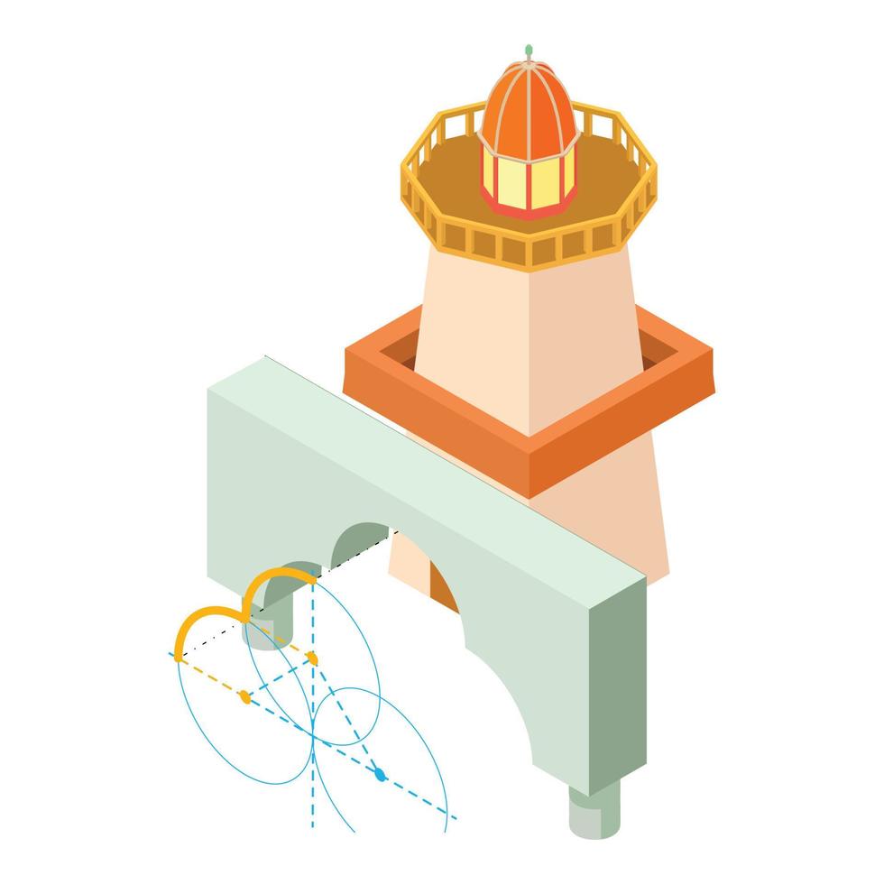 Renovation icon isometric vector. Arch project and big lighthouse building icon vector