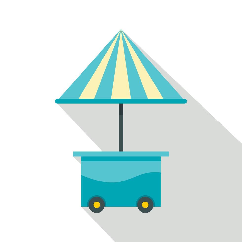 Mobile cart with blue umbrella icon, flat style vector